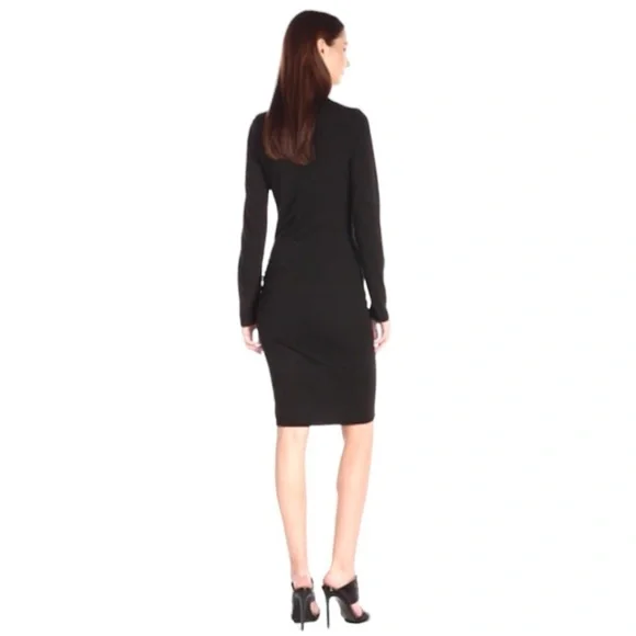 Pam & Gela Lace up Ruched Black Dress Long Sleeves - Picture 5 of 15